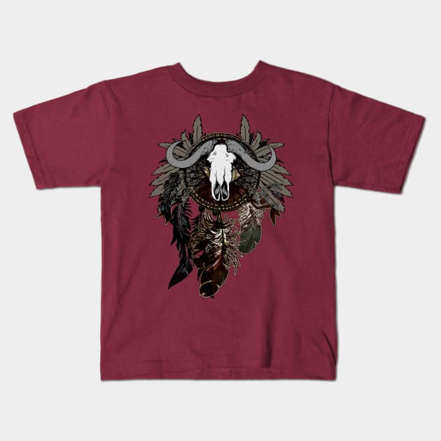 Dreamcatcher with Bull Skull Kids T-Shirt by ddtk